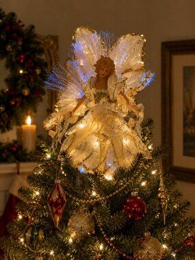 Vintage 2008 Avon Fiber Optic Angel Christmas Tree Topper 13” NIB
